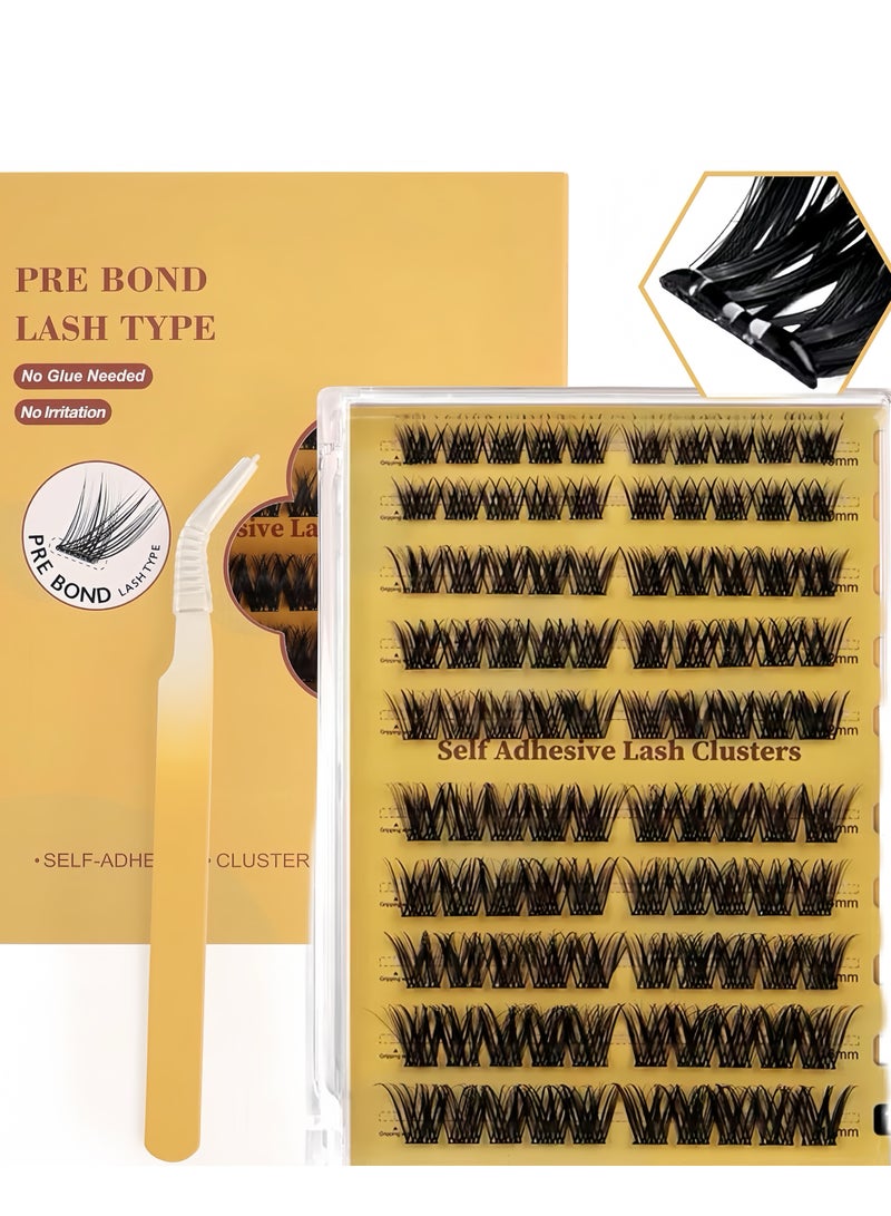 Huapan Self Adhesive Eyelashes Clusters Kit, False Eyelashes light Pre Glued Lash Clusters Wispy Lashes Kit with Tweezers for Beginners, Press On Glueless Lash Extension Kit 10 to 16mm ,100PCS - Image 1