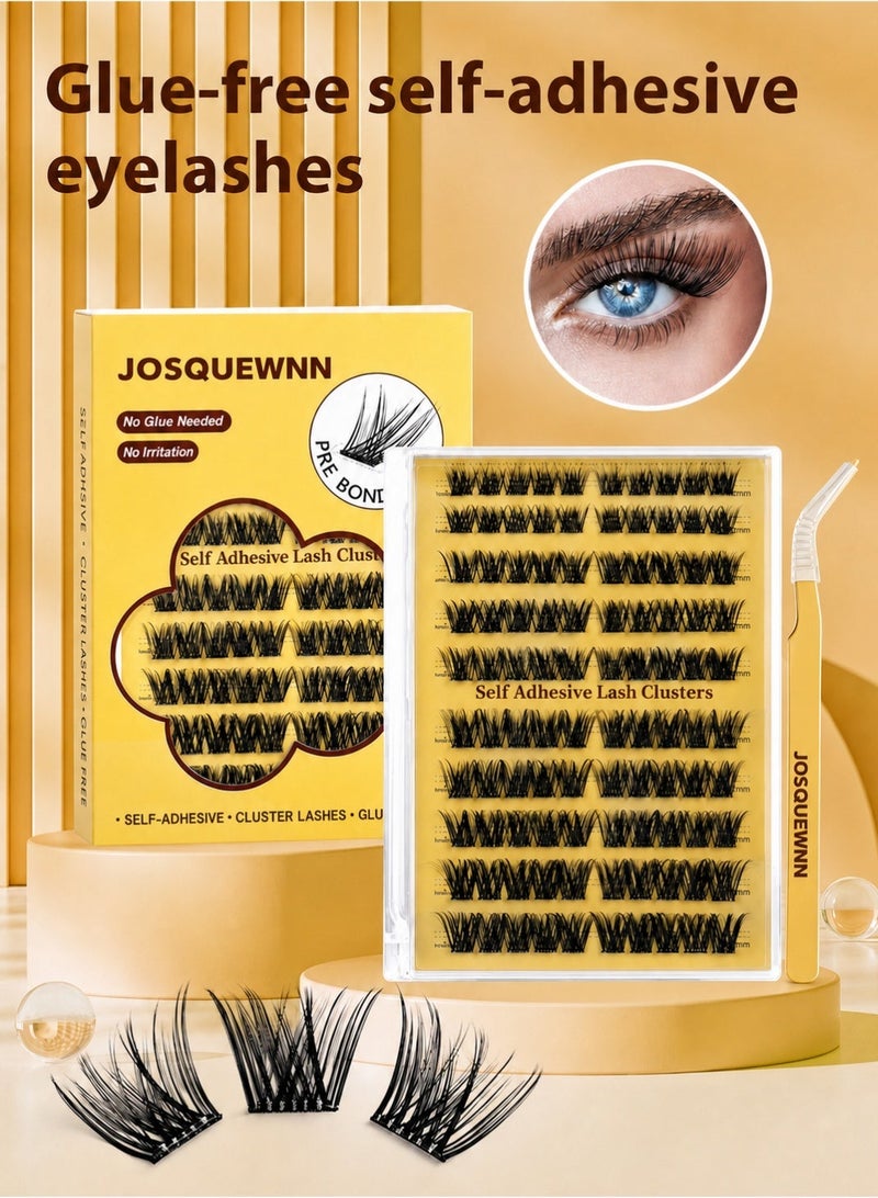 JOSQUEWNN Self Adhesive Eyelashes Clusters Kit, False Eyelashes light Pre Glued Lash Clusters Wispy Lashes Kit with Tweezers for Beginners, Press On Glueless Lash Extension Kit 10 to 16mm ,100PCS - Image 2
