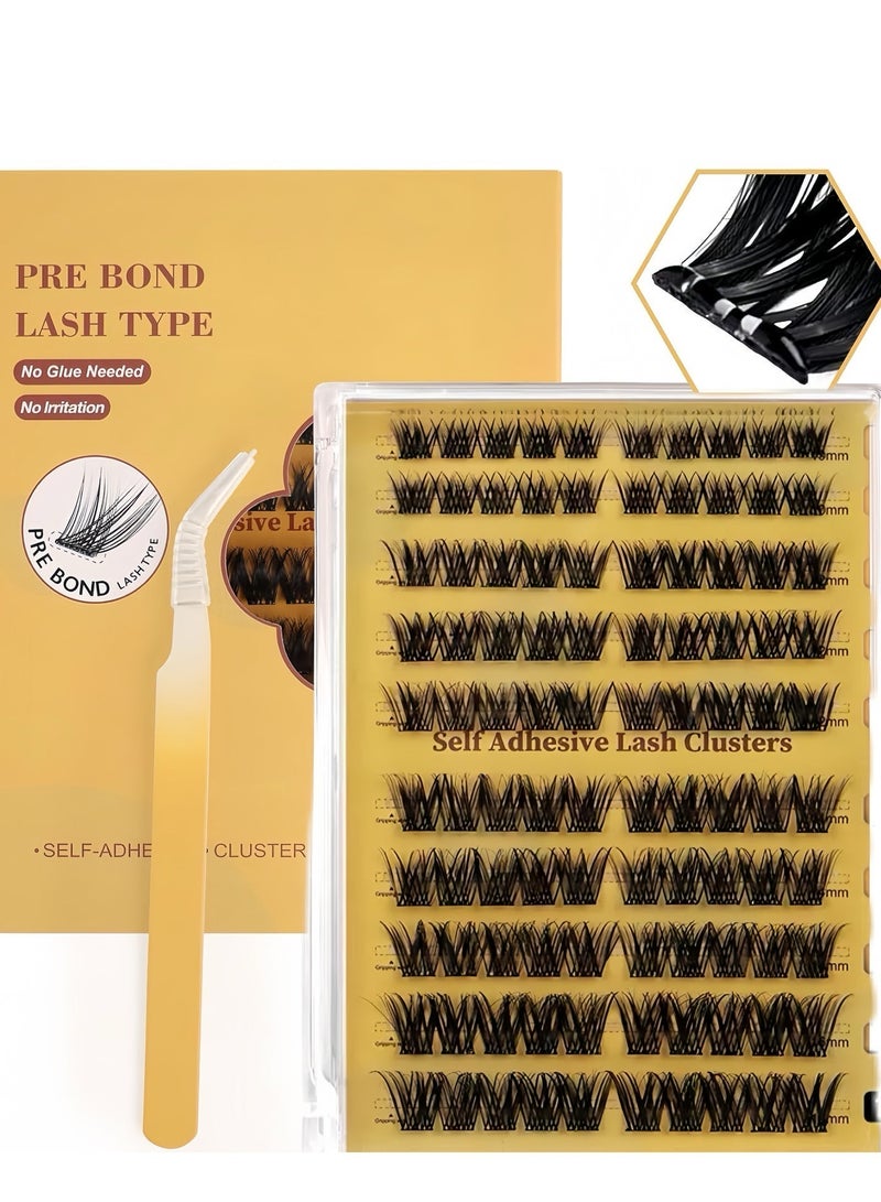 JOSQUEWNN Self Adhesive Eyelashes Clusters Kit, False Eyelashes light Pre Glued Lash Clusters Wispy Lashes Kit with Tweezers for Beginners, Press On Glueless Lash Extension Kit 10 to 16mm ,100PCS - Image 1