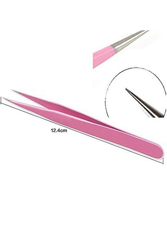 ONWON 2 Pcs Pink Stainless Steel Tweezers For Eyelash Extensions Straight And Curved Tip Tweezers Nippers False Lash Application Tools - Image 4