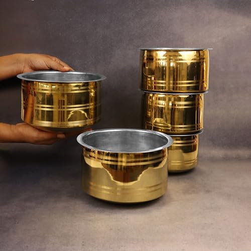 Putrika Brass Polished Utensil Vadi Chatti With TIN Coating|Tope|Kitchenware|Cookware|Brass Pathiram|Patilas|Tapeli|Peetal|Sarva Satti|Bhagoni Set-Vadi Chatti (Size 1), 1 Liter - Image 3