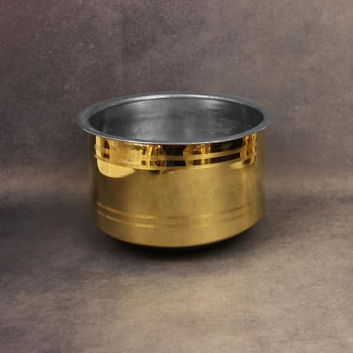 Putrika Brass Polished Utensil Vadi Chatti With TIN Coating|Tope|Kitchenware|Cookware|Brass Pathiram|Patilas|Tapeli|Peetal|Sarva Satti|Bhagoni Set-Vadi Chatti (Size 1), 1 Liter - Image 4
