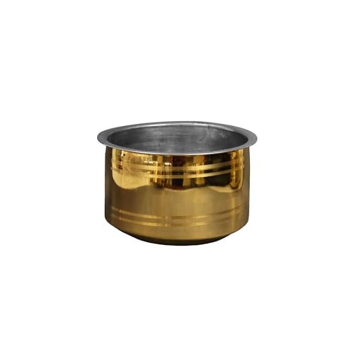 Putrika Brass Polished Utensil Vadi Chatti With TIN Coating|Tope|Kitchenware|Cookware|Brass Pathiram|Patilas|Tapeli|Peetal|Sarva Satti|Bhagoni Set-Vadi Chatti (Size 1), 1 Liter - Image 2