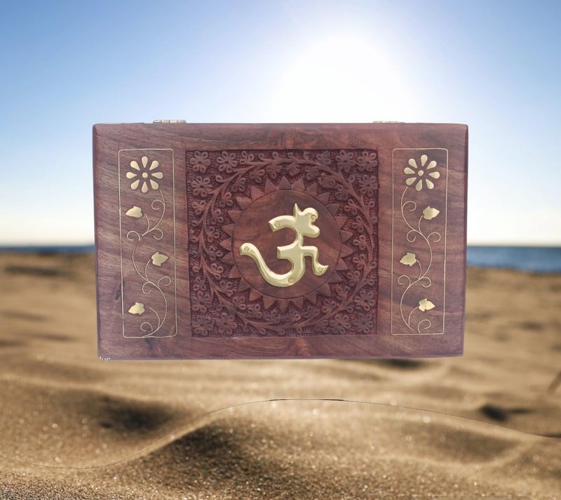 Woodiva Beautiful Handmade Sheesham Wooden Storage Box - Hand Carved Jewelry Box & Decorative Gift OM Box (8X5X2.5)Inches - Image 5