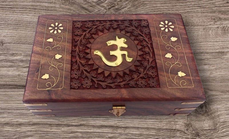 Woodiva Beautiful Handmade Sheesham Wooden Storage Box - Hand Carved Jewelry Box & Decorative Gift OM Box (8X5X2.5)Inches - Image 4