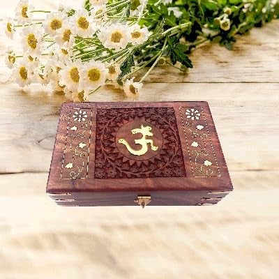 Woodiva Beautiful Handmade Sheesham Wooden Storage Box - Hand Carved Jewelry Box & Decorative Gift OM Box (8X5X2.5)Inches - Image 2