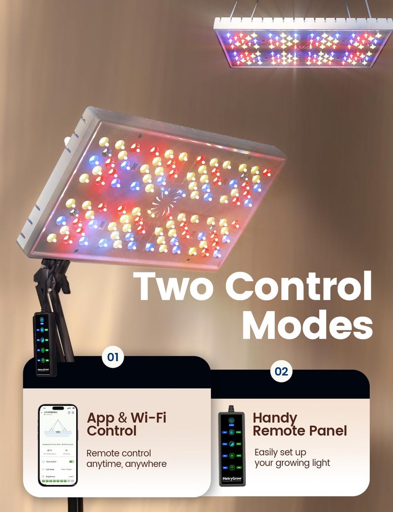 MetryGrow Grow Lights for Indoor Plants, [Smart APP & Expansive 2x2 Ft Coverage] Genuine 48Watt LED Full Spectrum Standing/Hanging Growing Plant Lamps, 8-Level Brightness, 270Â°Folding, 360Â°Rotation - Image 3