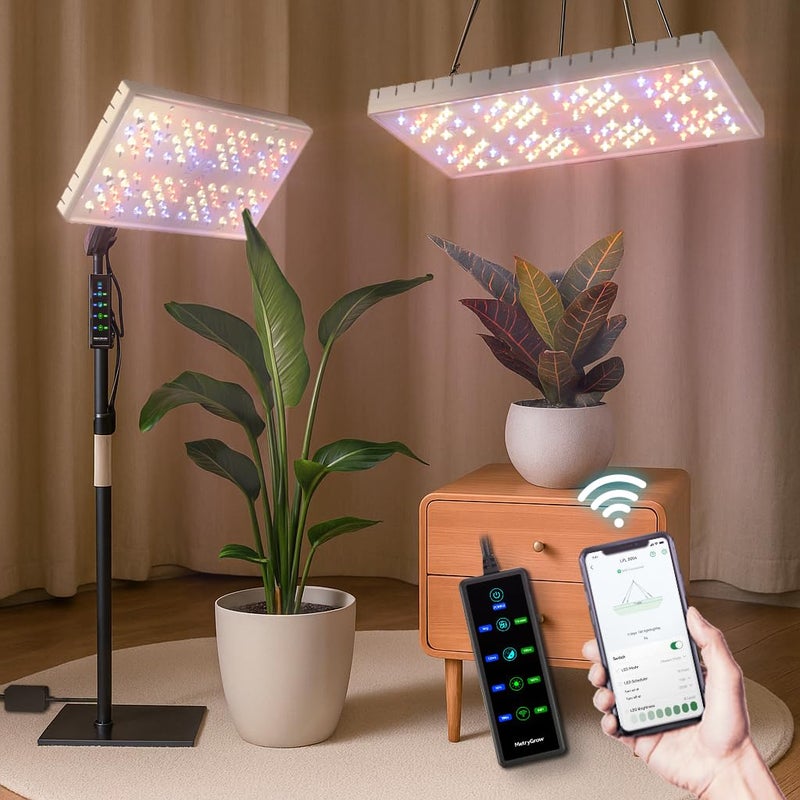 MetryGrow Grow Lights for Indoor Plants, [Smart APP & Expansive 2x2 Ft Coverage] Genuine 48Watt LED Full Spectrum Standing/Hanging Growing Plant Lamps, 8-Level Brightness, 270Â°Folding, 360Â°Rotation - Image 1