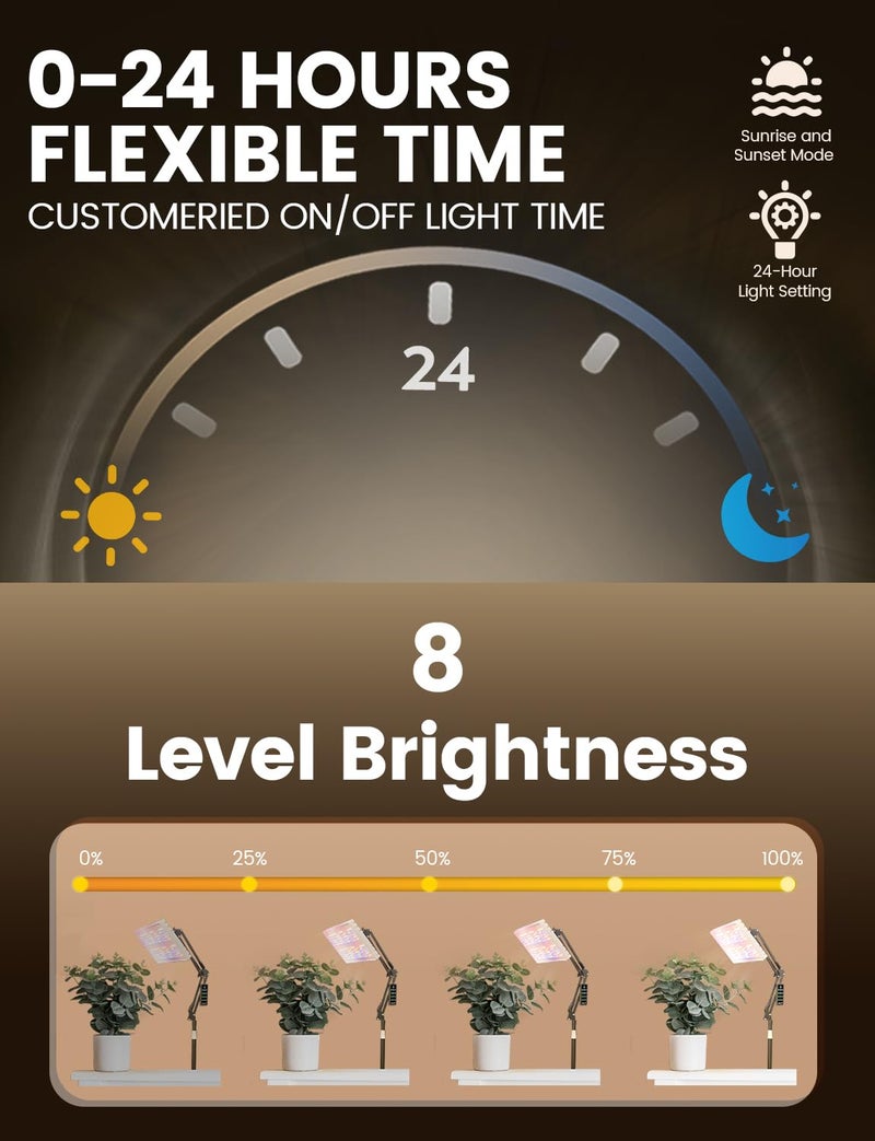 MetryGrow Grow Lights for Indoor Plants, [Smart APP & Expansive 2x2 Ft Coverage] Genuine 48Watt LED Full Spectrum Standing/Hanging Growing Plant Lamps, 8-Level Brightness, 270Â°Folding, 360Â°Rotation - Image 5