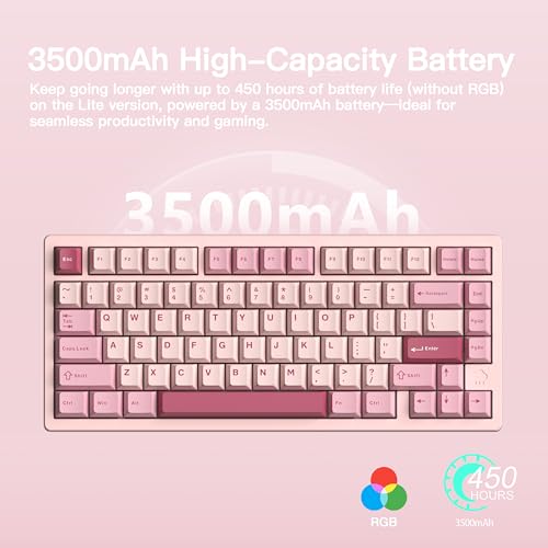 KEEBMONKEY WOBKEY Rainy 75 CNC Aluminum HMX/JWK/Cocoa Switches Triple-Mode Connectivity Mechanical Keyboard with Superior Acoustics, RGB/PP/Mirrored Glass/3500mAh/Violet Switch (Standard - Pink) - Image 3