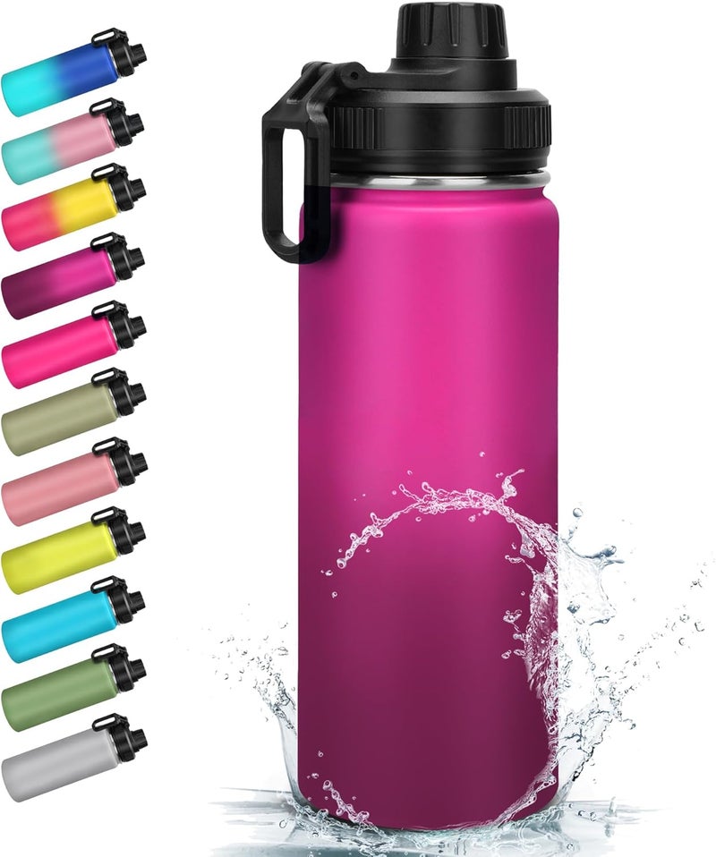 Milifox Stainless Steel Water Bottle, 500ml/18oz BPA Free Double Walled 8 Hot 18 Cold Leak Proof Thermal Insulated Vacuum Bottles for Home Office School (Light to Deep Rose Red) - Image 1
