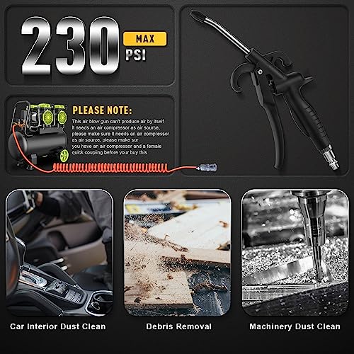 SARDVISA High Volume Air Blow Gun with Rubber Guard Air Flow Nozzle, Industrial Household Air Blower Gun Angle Bent Jet Nozzle, Air Gun for Compressor Pneumatic Tool for Dust Cleaning Car Detailing - Image 5