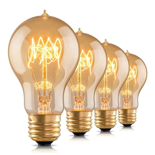 runquiz Warm Incandescent Light Bulbs 60 WattA19A60 Vintage Style Edison Bulbs E26Soft Yellow Light BulbsAmber BulbsRetro Light Bulb Old FashionedHalogen Dimmable Edison Bulb Squirrel Cage - Image 1