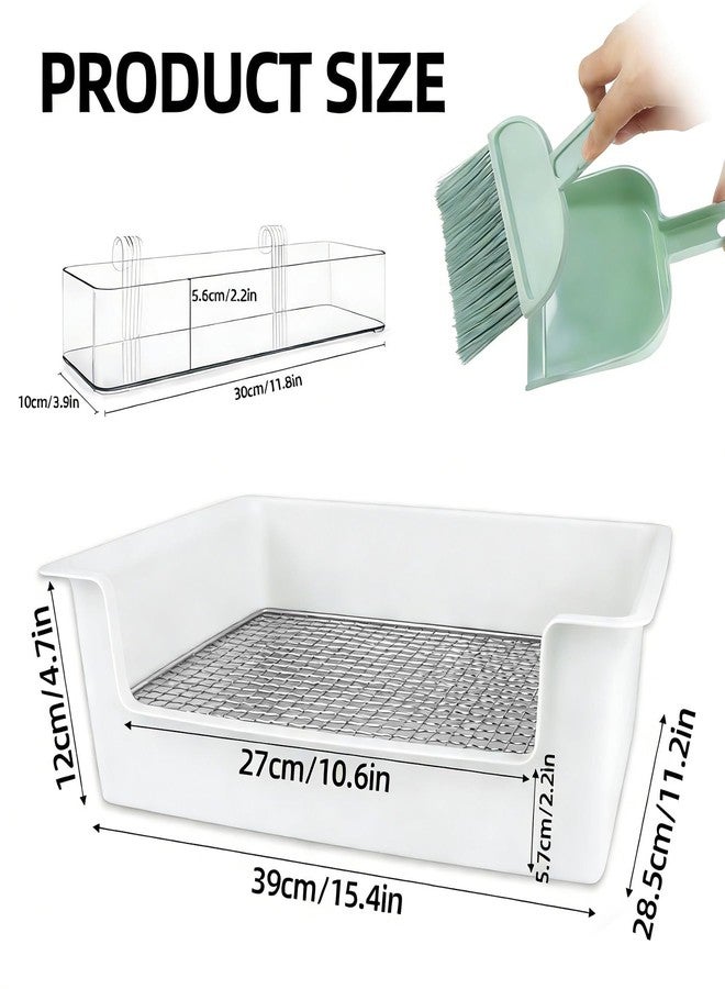 Dmnnlp Stainless Steel Gird Rabbit Litter Box, Low Entry Bunny Litter Pan with Hay Feeder & Broom, Corner Potty Tray for Small Animals Rabbits Guinea Pigs Ferrets, 15.4x11.2x4.8 inch (White) - Image 2
