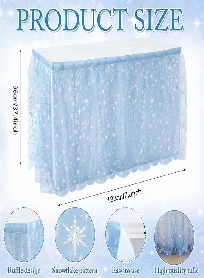 Oudain 6ft Baby Blue Table Skirt for Baby Shower Boy Light Blue Tulle Table Cloth for Rectangle or Round Snowflake Tables Skirts Boys Gender Reveal Birthday Party Decorations - Image 2