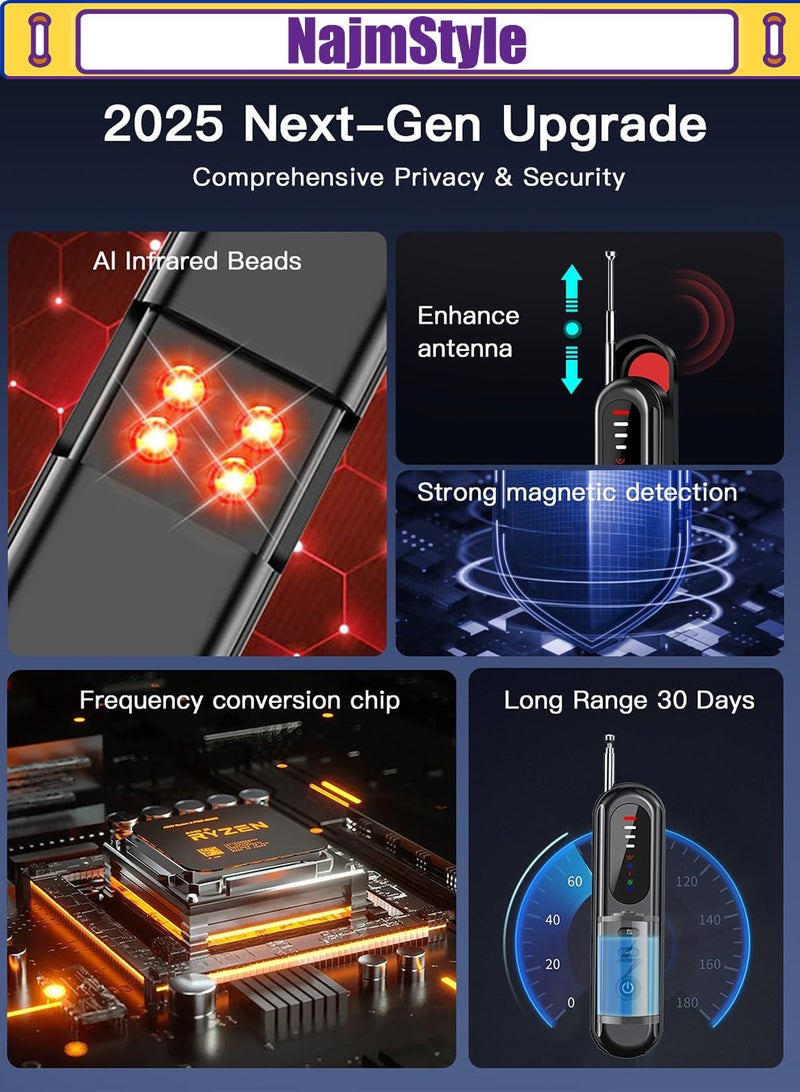 NajmStyle Hidden Camera Detectors, Bug Detector with Vibration Sound Alarm, Anti Spy for Listening Device-6 Levels Sensitivity - Image 3