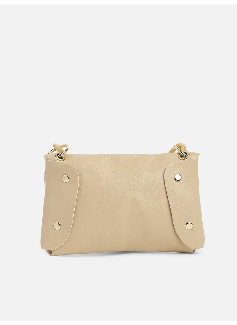 صوص هاوت Beige Solid Vegan Leather Handbag