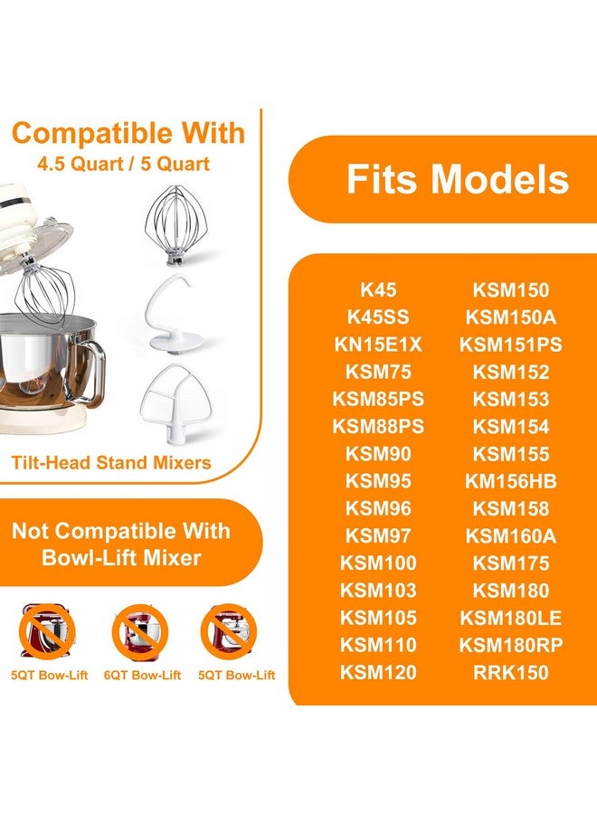 Funmit Mixers Accessories K45WW Wire Whip K45DH Dough Hook K45B Coated Flat Blade Paddle with Scraper Replacement for Kitchen Tilt-Head Aid Stand Mixer Attachments- Stainless Steel - Image 2