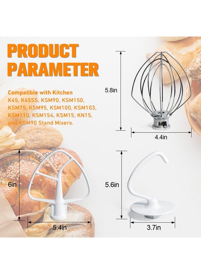 Funmit Mixers Accessories K45WW Wire Whip K45DH Dough Hook K45B Coated Flat Blade Paddle with Scraper Replacement for Kitchen Tilt-Head Aid Stand Mixer Attachments- Stainless Steel - Image 4