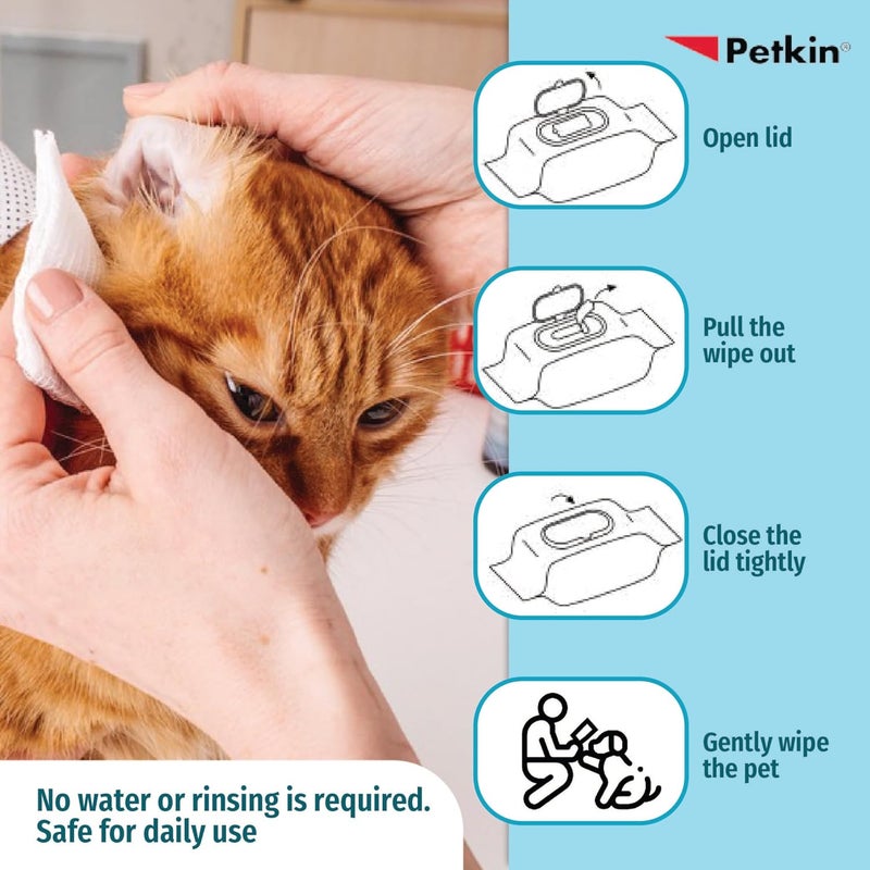 Petkin Petwipes Big 'n Thick Extra Large Pet Wipes for Dogs and Cats Cleans Face, Ears, Body and Eye Area Super Convenient, Ideal for Home Or Travel-18 X 28 Cm - Image 5