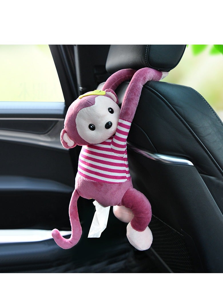 Generic Plush Stripe Monkey Tissue Box Car Napkin Holder Hanging Cartoon Tissue Storage (Pink) - Image 1