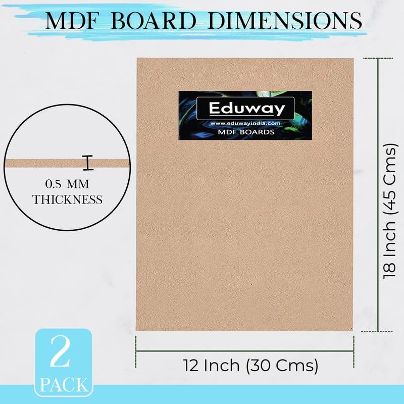 Eduway® 12x18 Inch MDF Board Wood Sheet for Mandala , Lippan, Resin Art & Craft, 4mm Thick, Pack of –2- Premium Cardboard Material for Artists, Art and Craft Students - Hard Cutout in Small and Large Sizes (30x45 cms) - Image 2