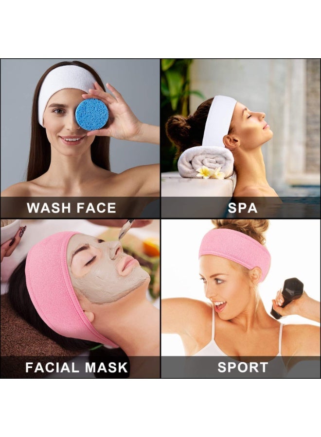 LA PERLA TECH  4 Headband, Adjustable Spa Facial Headbands Terry Cloth Stretch Make Up Wrap for Face Washing, Shower, Facial Mask, Yoga, Sport Headband with Magic Tape - Image 3