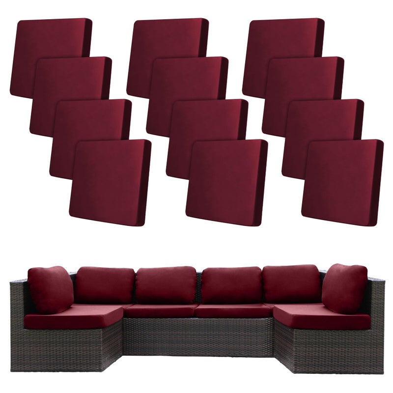 BIETYONE 12Pcs Stretch Patio Cushion Covers,Outdoor Couch Covers Replacement,Outdoor Couch & Sofa Slipcovers,for Patio Furniture Cushion Covers,Washable Reusable urniture Protector(Wine Red,Cover Only) - Image 1