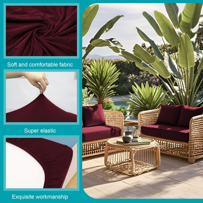 BIETYONE 12Pcs Stretch Patio Cushion Covers,Outdoor Couch Covers Replacement,Outdoor Couch & Sofa Slipcovers,for Patio Furniture Cushion Covers,Washable Reusable urniture Protector(Wine Red,Cover Only) - Image 3