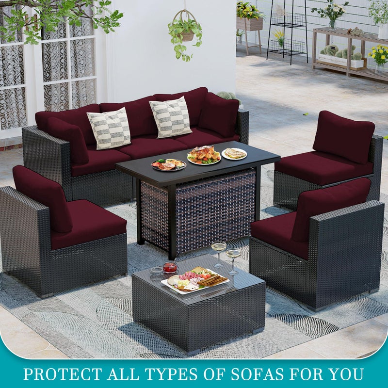 BIETYONE 12Pcs Stretch Patio Cushion Covers,Outdoor Couch Covers Replacement,Outdoor Couch & Sofa Slipcovers,for Patio Furniture Cushion Covers,Washable Reusable urniture Protector(Wine Red,Cover Only) - Image 4
