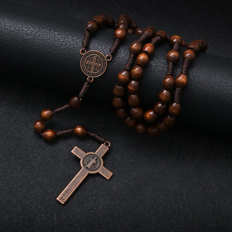 KOMI KOMI Handmade Wooden Catholic Rosaries, Rosary Beads Necklace From Bethlehem Olive Wood Christian Prayer Holy Soil Medal & Metal Cross For Catholic Or Christian Gift  - Image 2