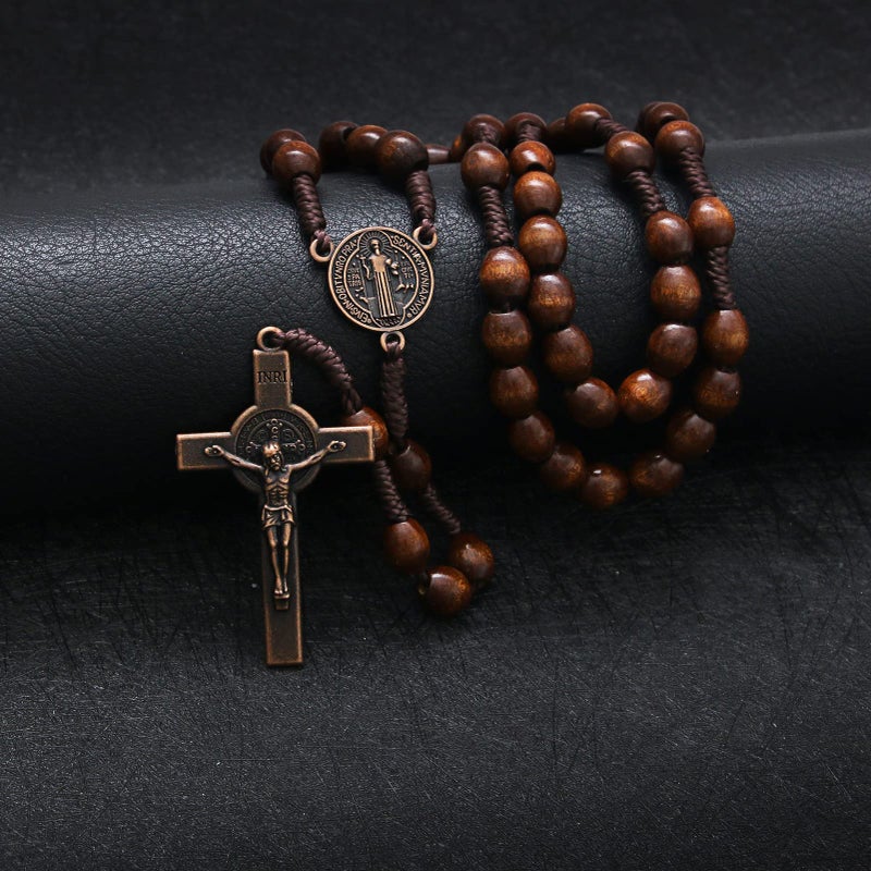 KOMI KOMI Handmade Wooden Catholic Rosaries, Rosary Beads Necklace From Bethlehem Olive Wood Christian Prayer Holy Soil Medal & Metal Cross For Catholic Or Christian Gift  - Image 3