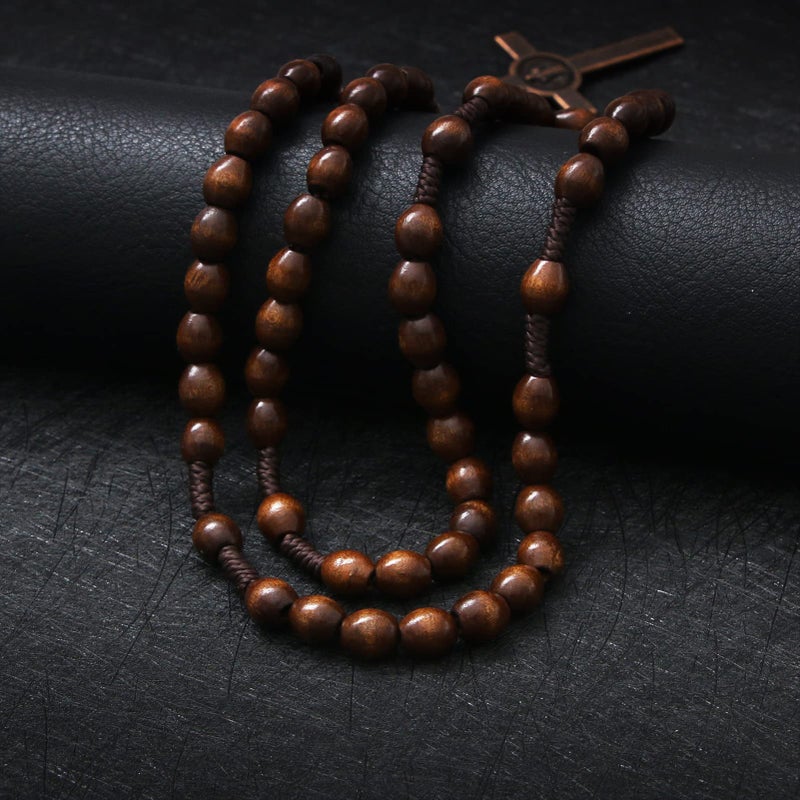 KOMI KOMI Handmade Wooden Catholic Rosaries, Rosary Beads Necklace From Bethlehem Olive Wood Christian Prayer Holy Soil Medal & Metal Cross For Catholic Or Christian Gift  - Image 4