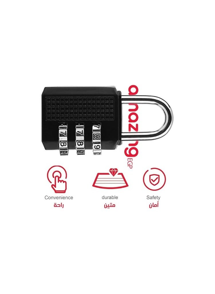 amazing.EGP THE PACK | Luggage Code Lock Padlock Mini Anti-Theft Lock Zinc Alloy Security 3 Combination Multifunctional Code Lock Travel Suitcase Luggage Wardrobe Padlock (Black) - Image 2