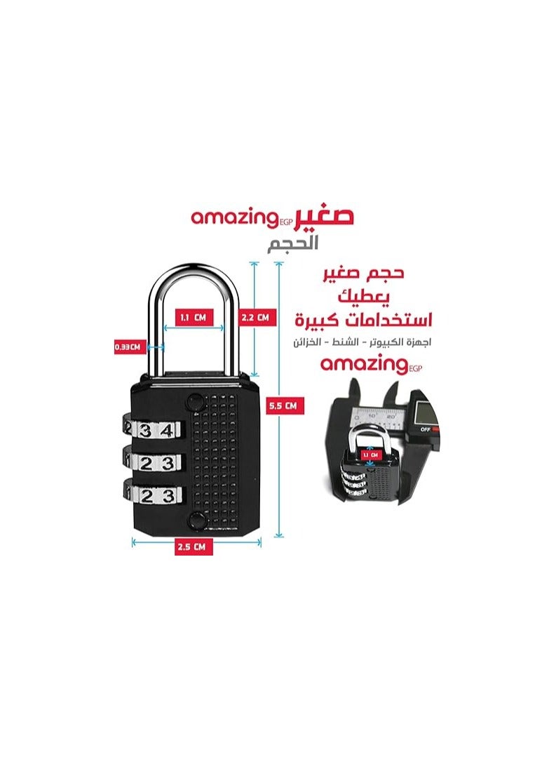amazing.EGP THE PACK | Luggage Code Lock Padlock Mini Anti-Theft Lock Zinc Alloy Security 3 Combination Multifunctional Code Lock Travel Suitcase Luggage Wardrobe Padlock (Black) - Image 4