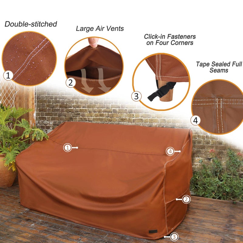 NettyPro Patio Sofa Bench Cover, Waterproof 600D Heavy Duty Outdoor Furniture 3 Seater Couch Cover, 79" Wx 38" Dx 35" H, Brown - Image 4