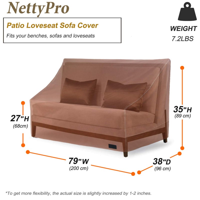NettyPro Patio Sofa Bench Cover, Waterproof 600D Heavy Duty Outdoor Furniture 3 Seater Couch Cover, 79" Wx 38" Dx 35" H, Brown - Image 5