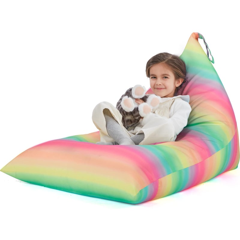 Nobildonna Stuffed Animal Storage Bean Bag Chair Cover Only for Kids and Adults Extra Large Beanbag Without Filling Plush Toys Holder and Organizer Premium Canvas 250L Rainbow Stripes