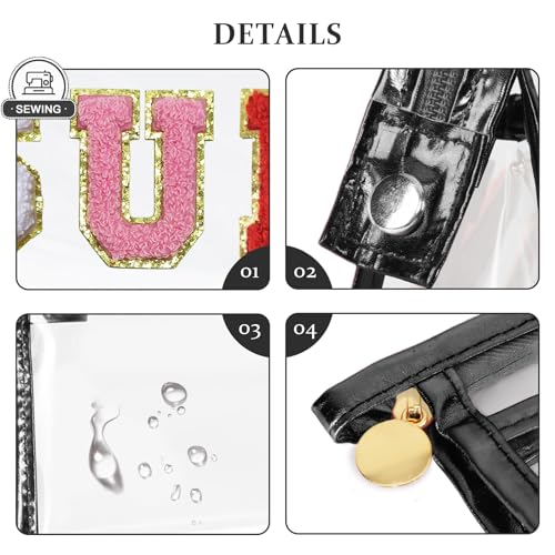 COSHAYSOO Clear Makeup Bag Toiletry Sunscreen Pouch Waterproof Summer Beach Vacation Essentials Airplane Cruise Travel Stuff Small Purse for Women Teenager Girls with Chenille Letter Black SUN - Image 3