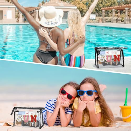 COSHAYSOO Clear Makeup Bag Toiletry Sunscreen Pouch Waterproof Summer Beach Vacation Essentials Airplane Cruise Travel Stuff Small Purse for Women Teenager Girls with Chenille Letter Black SUN - Image 5