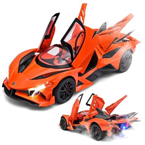 RZAPE Spray Project EVO Toy Cars 124 Diecast Cars Metal Car Carros De ColeccionModel Car Kits for Adults and BoysPull Back Car with Lights and SoundsSpray Toy Cars for Boys Age 312Orange - Image 1