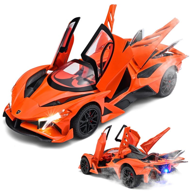 RZAPE Spray Project EVO Toy Cars 124 Diecast Cars Metal Car Carros De ColeccionModel Car Kits for Adults and BoysPull Back Car with Lights and SoundsSpray Toy Cars for Boys Age 312Orange - Image 3