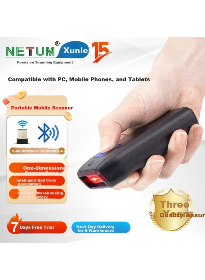 NETUM Nt-2100 Wireless 1d Bluetooth Barcode Scanner Portable Barcode Reader For Warehouse Inventory Management Barcode Machine Sales And Inventory Barcode Scanner Nt-2100 (black) - Image 1