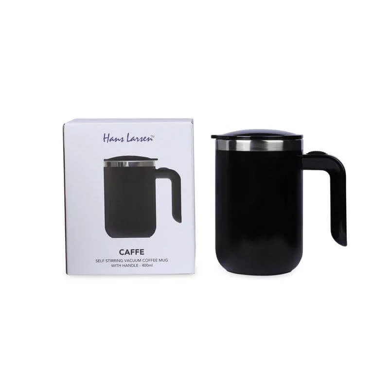 Hans Larsen black Hans Larsen CAFFE Auto-Stirring Coffee Mug – 400 ml Stainless Steel Inner Wall, Durable Outer Shell, One-Button Self-Stirring Travel Mug with Included AAA Batteries (Black)  | Best Price UAE