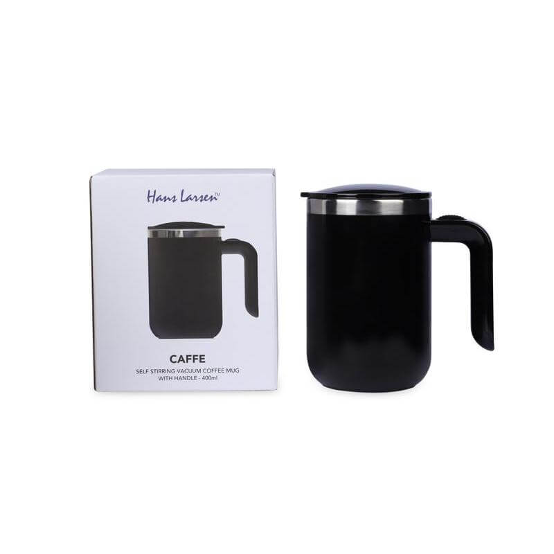 Hans Larsen CAFFE Auto-Stirring Coffee Mug – 400 ml Stainless Steel Inner Wall, Durable Outer Shell, One-Button Self-Stirring Travel Mug with Included AAA Batteries (Black) - Image 3