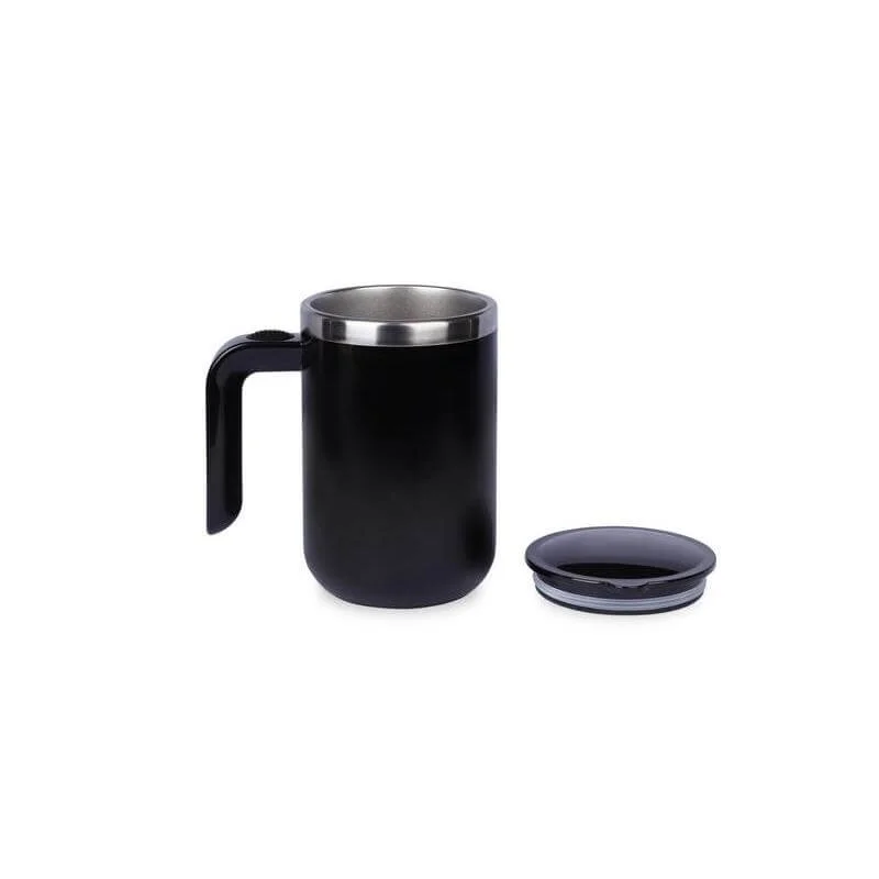 Hans Larsen black Hans Larsen CAFFE Auto-Stirring Coffee Mug – 400 ml Stainless Steel Inner Wall, Durable Outer Shell, One-Button Self-Stirring Travel Mug with Included AAA Batteries (Black)  | Best Price UAE