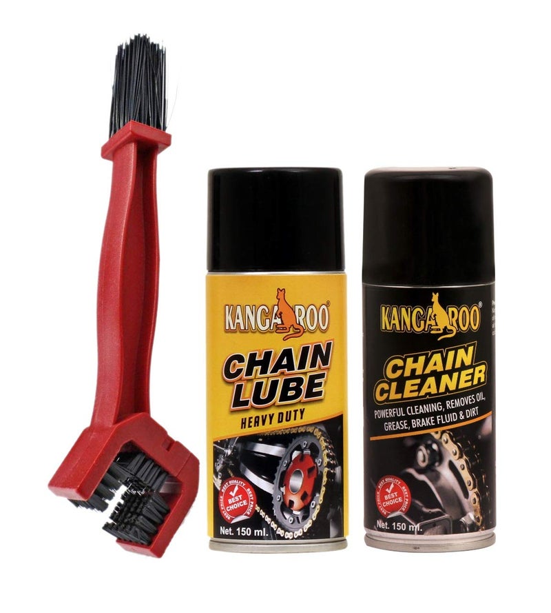 Kangaroo Chain Lube & Cleaner Kit 150ml with Brush Combo | Bike & Motorcycle Maintenance Set | Anti-Rust, Dirt Removal & Smooth Ride Solution | All Weather Solution - Image 1