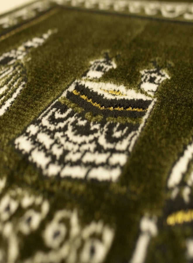 Modefa سجادة صلاة مخملية تركية من موديفا | سجادة صلاة للأطفال الصغار | مربعات وأزرق (زيتوني) - Image 2