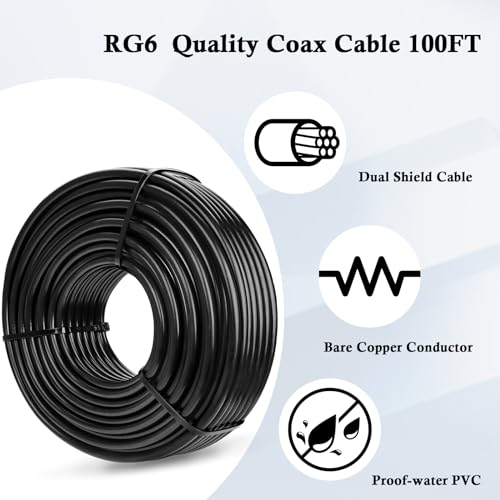 XRDS -RF RG6 Dual Shield Cable 100FT, 18 AWG 75 Ohm Bare Copper Conductor RG6 Coaxial Cable (100 feet, Black) - Image 3