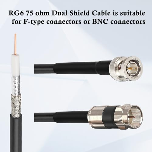 XRDS -RF RG6 Dual Shield Cable 100FT, 18 AWG 75 Ohm Bare Copper Conductor RG6 Coaxial Cable (100 feet, Black) - Image 2